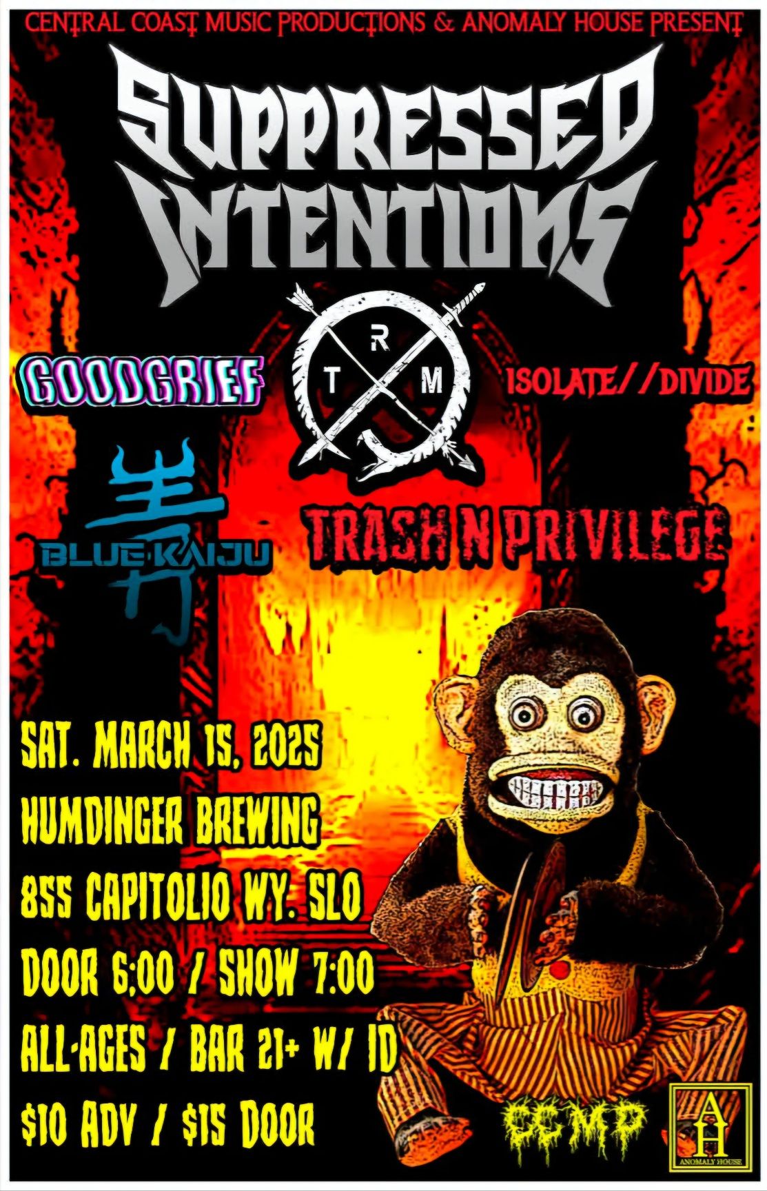 805! SUPPRESSED INTENTIONS - RELATIVE MINIMUM - BLUE KAIJU in SLO, Sat. 3/15/25 Get-Ready Playlist