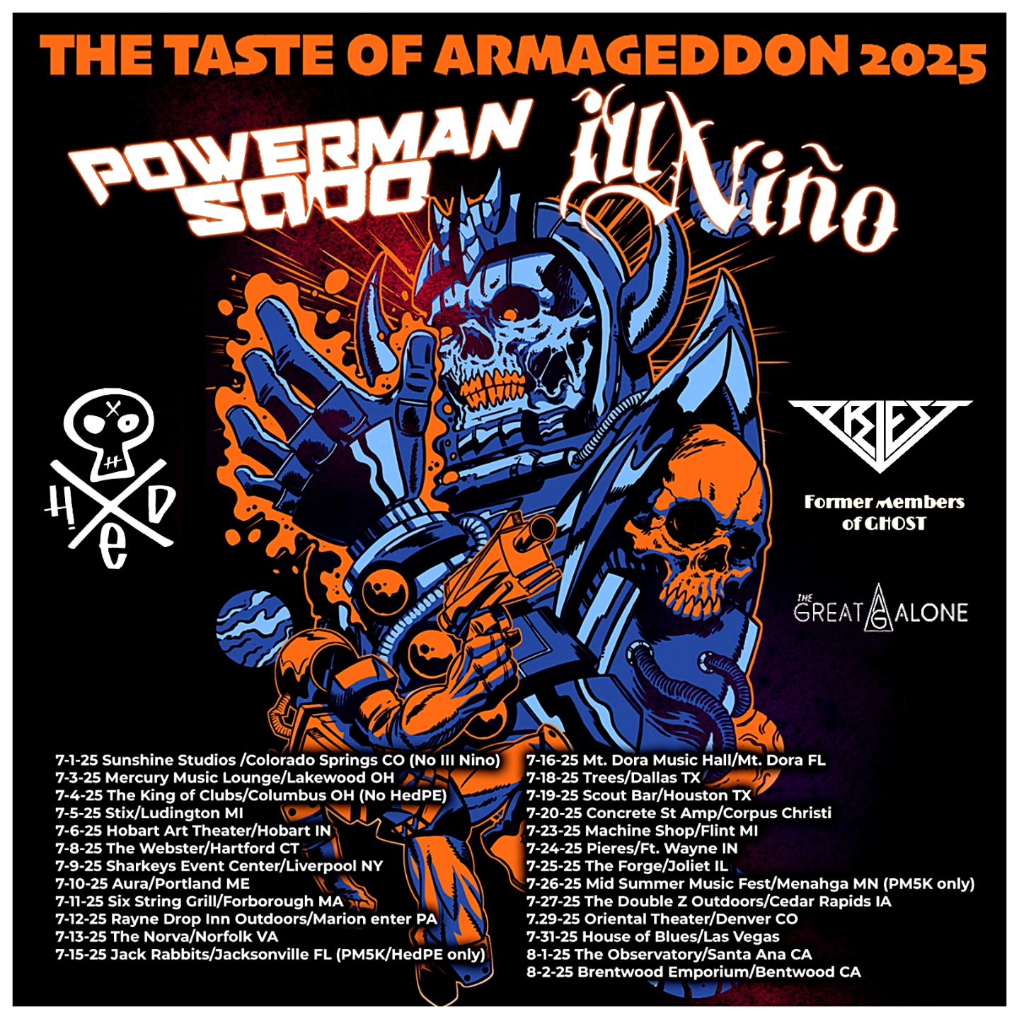 POWERMAN 5000 &amp; ILL NIÑO The Taste Of Armageddon 2025 Tour Setlist Playlist