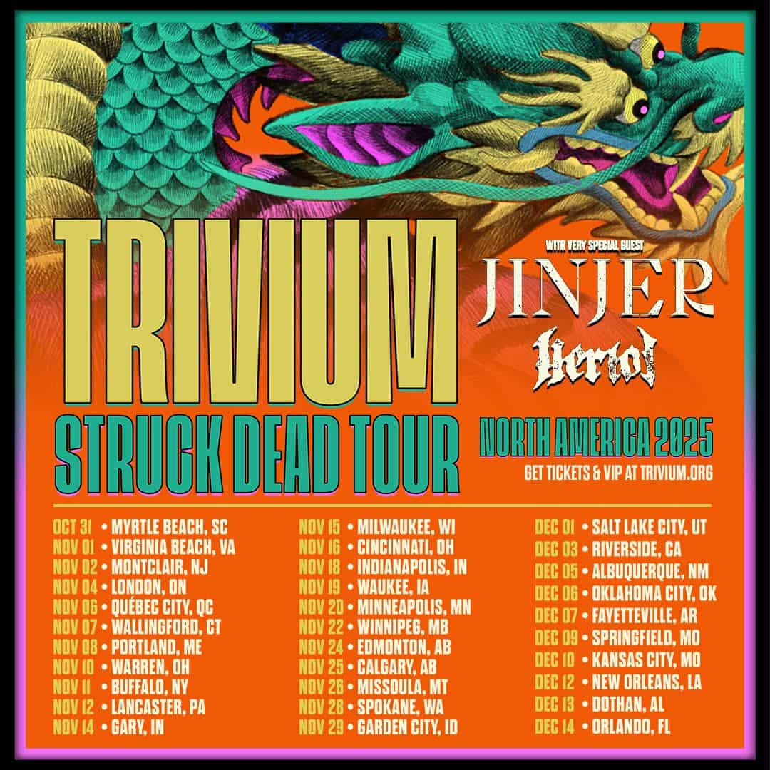 TRIVIUM / JINJER Struck Dead Tour N. AMERICA 2025 Setlist Playlist